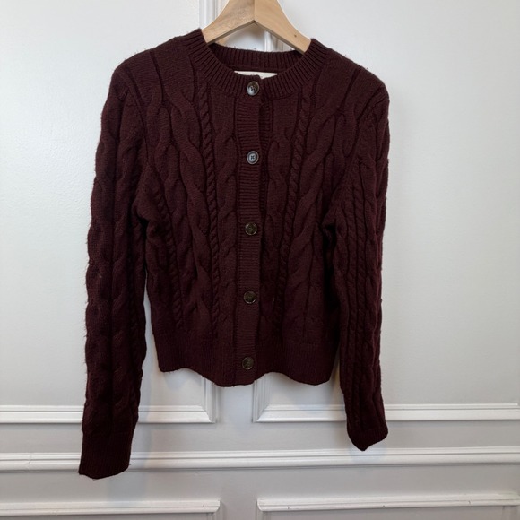 LOFT Sweaters - Loft Burgundy Cable Knit Cardigan Sweater Button Front Womens Medium RN140923